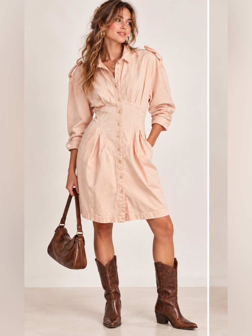 All That Jazz Light Pink Button-Front Denim Authentic 80’s Vintage Dress Sz 9/10
